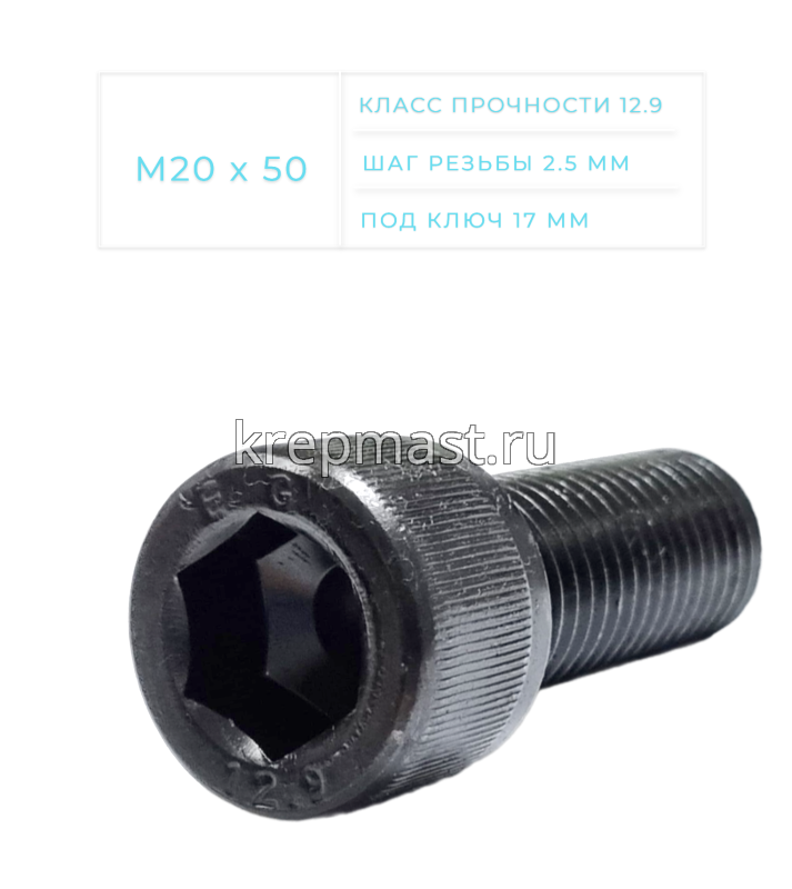 Винт с внутр.шестигранником 20 х 50 черный кл.пр.12,9 п/р DIN912