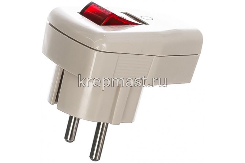 Вилка штепс. угловая c/з с выкл. крем/белая 16А TDM / Universal