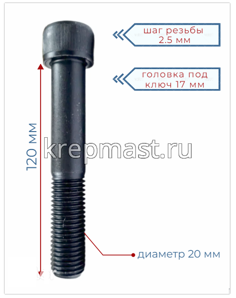 Винт с внутр.шестигранником 20 х120 черный кл.пр.12.9 н/р DIN 912