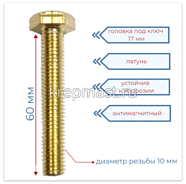 Болт 10х60 DIN 933 латунь