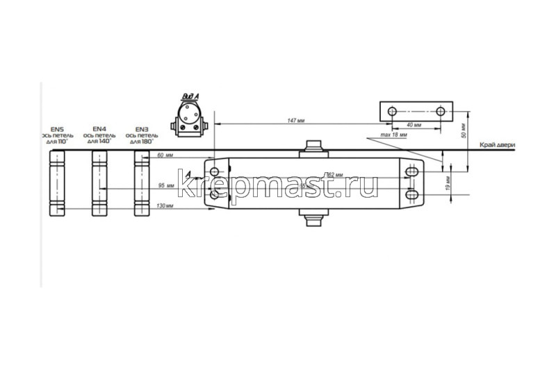 Доводчик дверной бронза DC-060 до 80кг