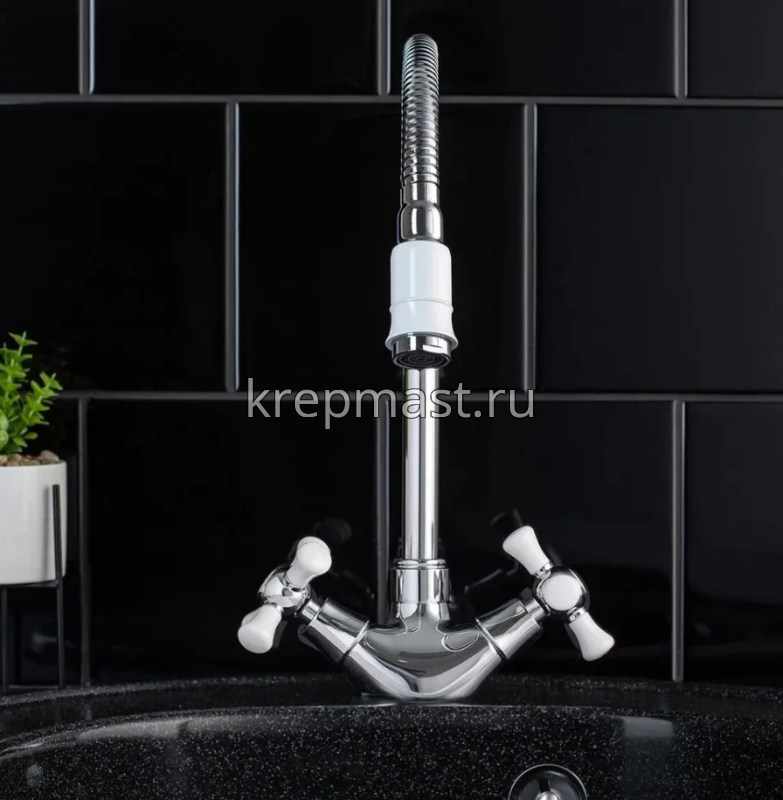 Смеситель д/кухни SL 92W-279F с высоким изливом (хром/белый)