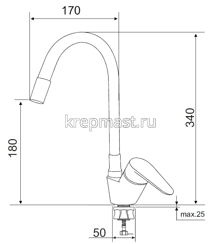 Смеситель д/кухни SUS126W-016F с высоким гибким изливом НЕРЖАВЕЮЩИЙ