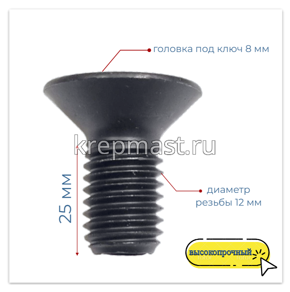 Винт с внут. шестиг. потай голов. 12х 25 кл.пр.10,9 DIN 7991 ЧЕРНЫЙ
