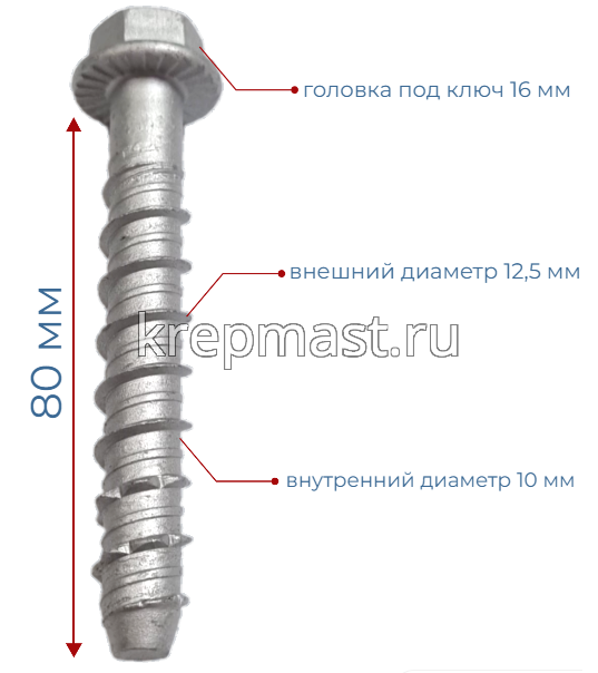 Шуруп по бетону PBW 10х 80мм (12,5х80мм шестигран.гол с п/ш)